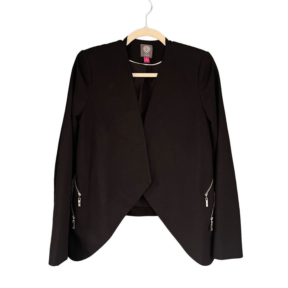 Vince Camuto Black Open-Front Cropped Blazer with Zip Accents